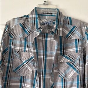 Cinch Casual Gray and Blue Plaid Button Down Shirt